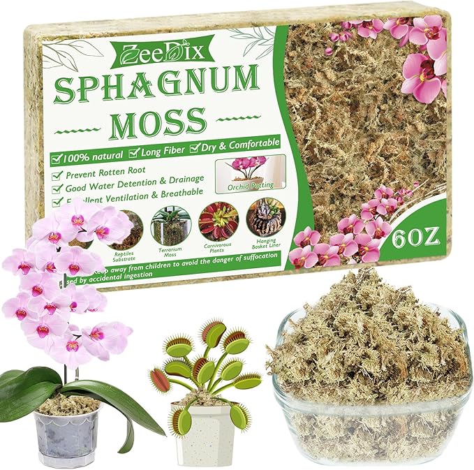 ZeeDix 170g Sphagnum Moss for Plants, 8QT Natural Long Fibered Sphagnum Peat Orchid Moss Bulk for Carnivorous,Orchids,Sarracenia,Succulent,Venus Fly Traps and Reptiles