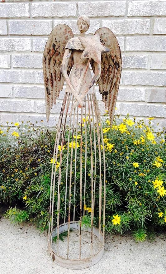 Morning View Metal Angel Statue Decor for Garden Yard Art Outdoor Standing Large Angel Decorations with Star Antique Patio Patio Lawn Holiday Christmas 26 Inches Tall