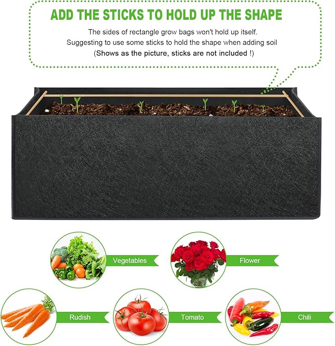 ANGELIOX 3 Pack 8 Gallon Grow Bags, 300G Thickened Nonwoven Fabric Garden Bed,30L Square Flower Planter Pots Containers with Handles for Potato Onion Carrot Taro Radish, Fruit,Flowers(50x30x20cm)