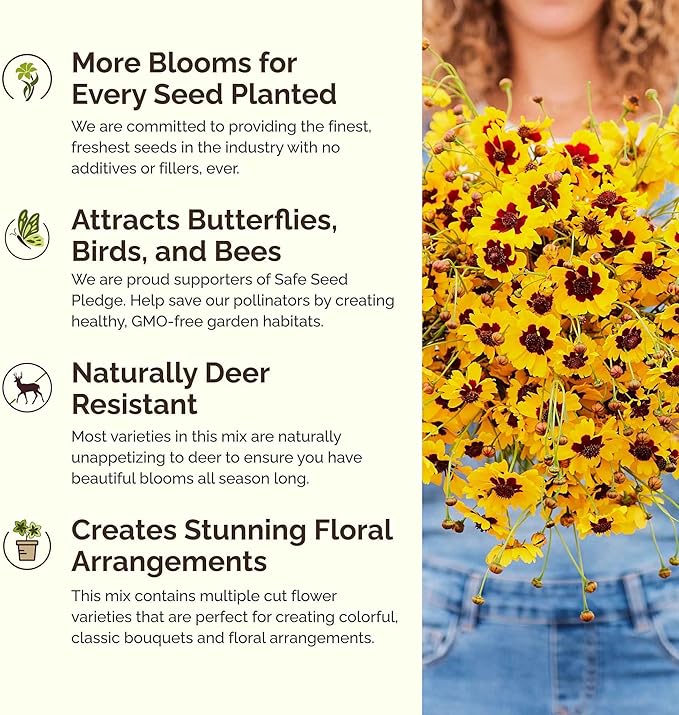 Eden Brothers All Annual Wildflower Mixed Seeds for Planting, 25 lb, 12,00,000+ Seeds with Sunflower, Indian Blanket, Scarlet Flax, Attracts Pollinators, Plant in Spring, Zones 3, 4, 5, 6, 7, 8, 9, 10