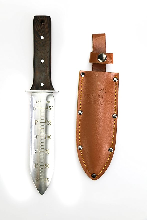 Hori Hori Knife, Premium Japanese Gardening Knife - Full Tang Garden Knives with Leather Sheath