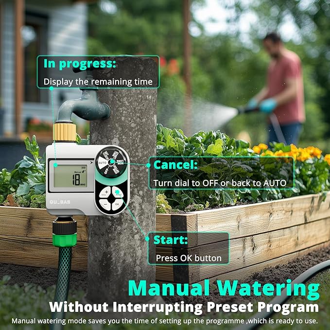 Sprinkler Timer, Programmable Hose Timer with Brass Inlet & Outlet, Water Timer for Garden Hose with Rain Delay/Automatic/Manual Watering System, Digital Drip Irrigation Timer for Yard, Lawn