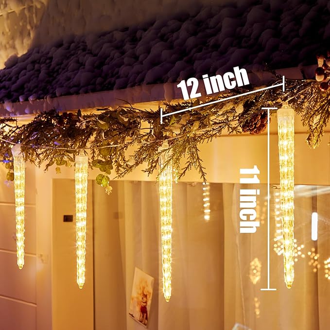 Christmas Icicle Lights Outdoor, 10ft Meteor Shower Lights with 10 Large Tube 240 LED Dropping Lights Effect, Falling Crystal Christmas Decorations for House Eave Roofline, Warm White