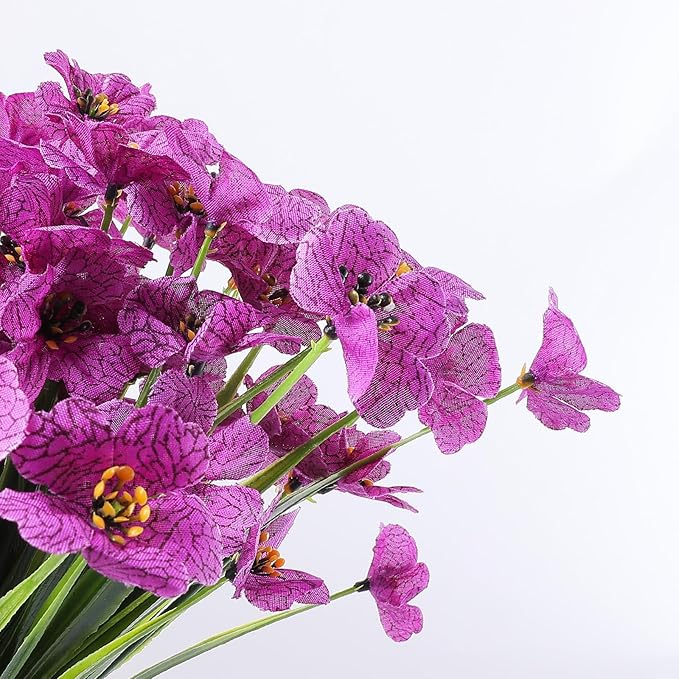 24 Bundles Artificial Flowers for Outdoor,No Fade Fake Plastic Flowers Faux Plants for Decoration Hanging Planters Indoor Outside Garden Porch Window Box Home Wedding Farmhouse