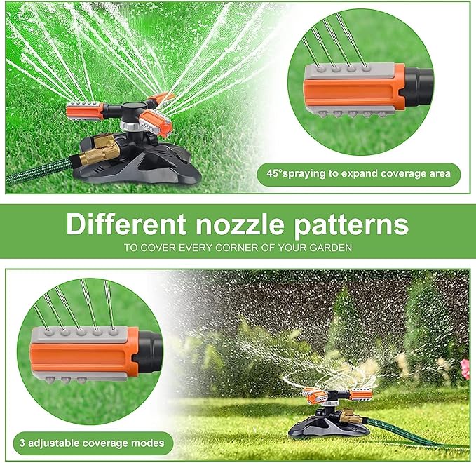 Lawn Sprinkler,Upgrade Garden Sprinkler Automatic 360 Degree Rotating Irrigation Grass Water Sprinkler System, Garden Hose Sprinkler for Yard/Built in 36 Units Angle Spray Nozzles-1Pack(Orange)