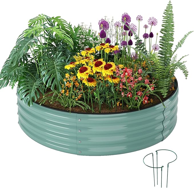 Galvanized Metal Planter Round Raised Garden Bed Kit for Gardening Outdoor，2x2x1ft Planter Grow Garden Box Raised Flower Bed，Round Galvanized Planter Outdoor Metal Fire Pit Ring