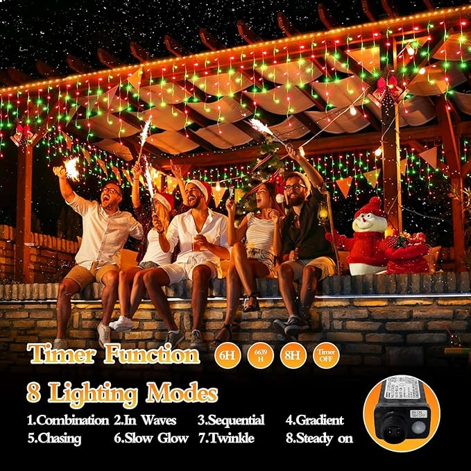 960 LED 98FT Christmas Lights Plug in 8 Modes with Timer Dimmable Christmas Decorations Outdoor Waterproof Indoor Curtain String Lights for Roof Garden Holiday Wedding Party Decor Red + Green