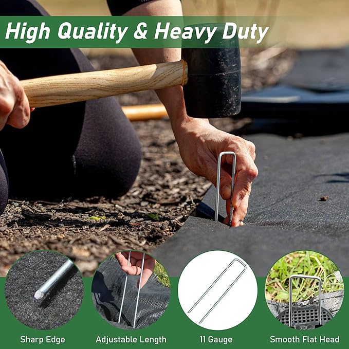 25 Pack Landscape Staples 6 Inches 11 Gauge Stakes, Galvanized Garden Stakes U-Shaped Pins and Landscaping Staples for Sod Anchoring Landscape Fabric Irrigation Tubing