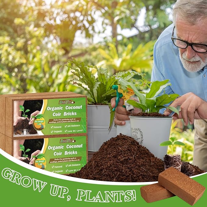 ZeeDix 8 Pcs Premium Coco Coir Brick for Plants, Compressed Coconut Coir 100% Organic Coconut Coir Bricks with Low EC and pH Balance, Coconut Husk Soil Bricks for Gardening Vegetables Plants
