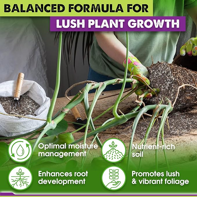 DUSPRO Recycle Pre-Mixed House Plant Potting Mix 7in1 with Potting Soil Indoor Plants, Tropical Indoor Potting Soil with Pine Bark, Pumice, Coco Coir, Perlite, Worm Castings, Gypsum, Peat Moss 4QRT