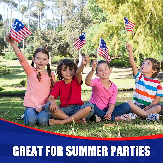Super Tough Small American Stick Flags 4’’x6’’ | Cotton Outdoor Flag on 10’’ Wooden Stick with Spear Tip | Hand Held Flags Patriotic Decor for Various Holiday Parties and National Flag Day | 500 Pack