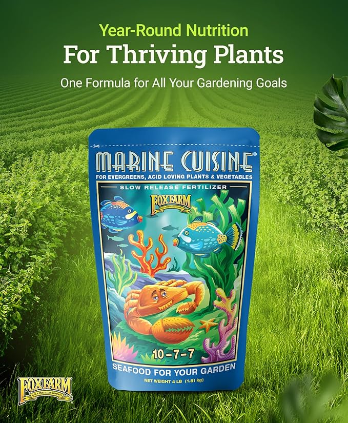 FoxFarm Marine Cuisine Fertilizer, Time Release All-Purpose Organic Plant Food for Vegetables, Flowers, Trees & Shrubs – NKP 10-7-7 (4 lb Bag)
