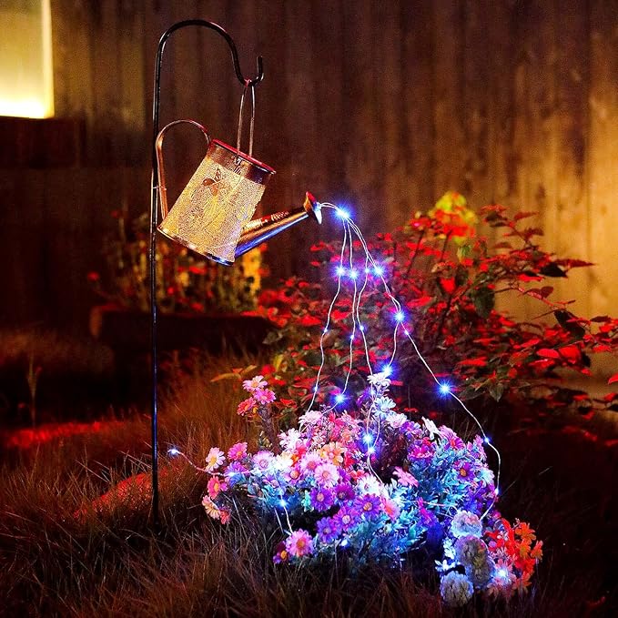 Morestar Solar Watering Can Garden Fairy Lights Outdoor Decor(Blue Lights),Decorative Solar Lights Waterproof Hanging Solar Lantern Hummingbird Gift for Mom Grandmom Birthday for Patio Yard Lawn Decor