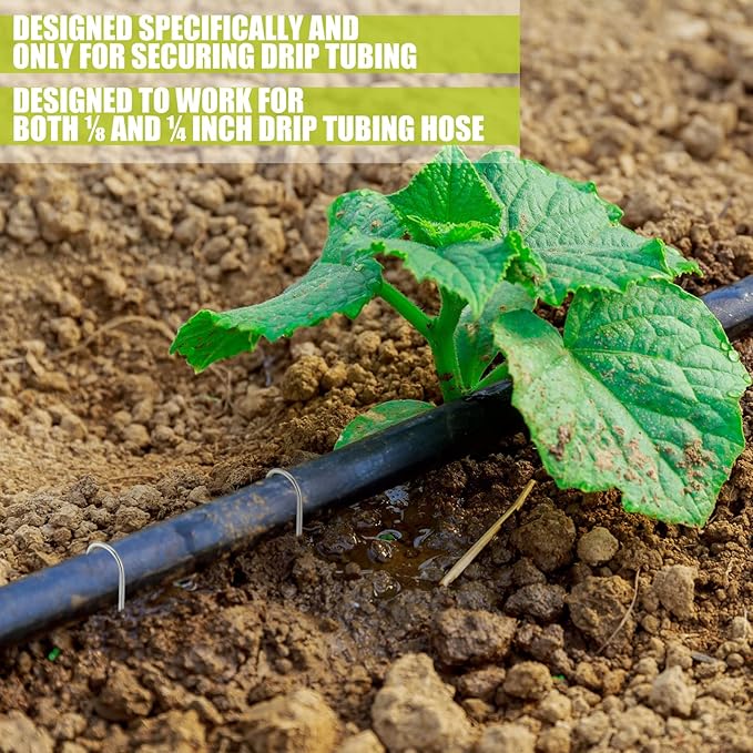 Pelopy 200 Pcs Irrigation Drip Tubing Landscape Staples 5 Inch J Shape Garden Stakes Galvanized Lawn Pins for Drip Tubing (Hold up to 1/2" Drip Tubing)