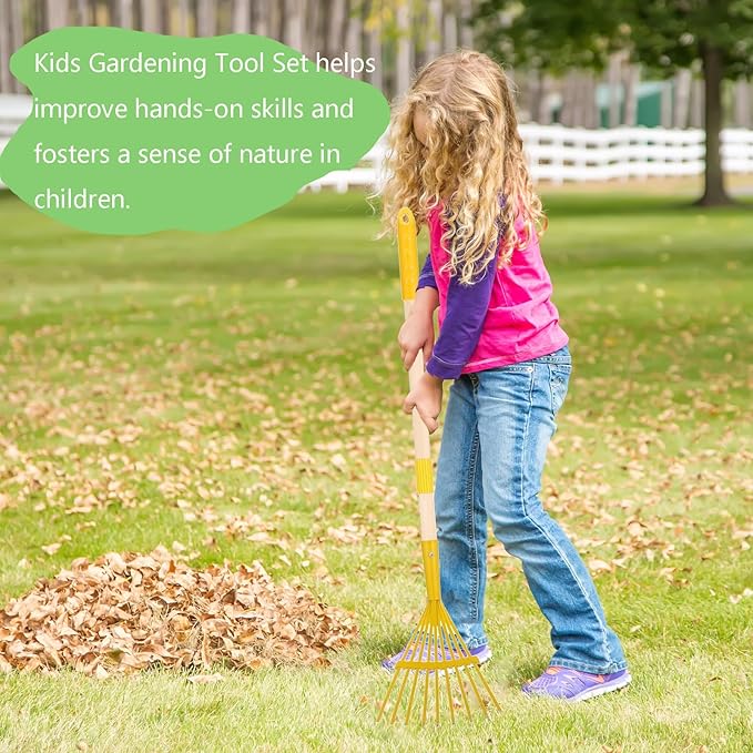 Kids Gardening Tool Set - 4 Piece Garden Tool Set for Parent-Child Outdoor Activities, Children's Fun, Gardening Hand Tools, Shovels, Rakes, Hoes，Best Gift for Boys Girls