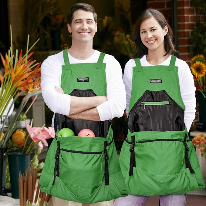 Gardening Apron, Canvas Garden Aprons with 6 Pockets and Harvesting Pouch for Women and Men,Gardener Gifts