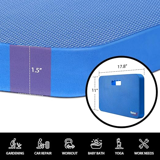 NETANY Extra Thick Kneeling Pad for Gardening, Comfortable Knee Pad Cushion, Extra Large Foam Kneeler Mat for Gardening, Baby Bath, Work, Exercise & Yoga, Mechanic, 17.8 x 11 x 1.5 in, Blue