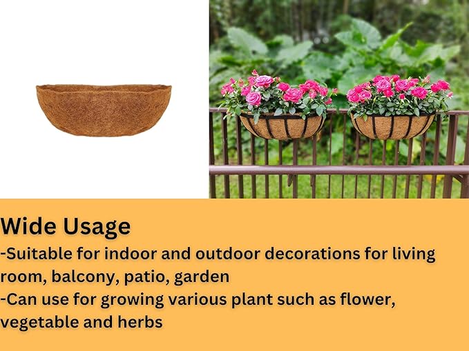 Maxona 16 inch 2 Pack Trough Rectangular Coco Liner for Window Box Planter: Thick Coconut Coir to Support The Soil Replacement for Wall Hanging Basket, Rectangle Pre-Formed Fiber Husk, Garden Fence