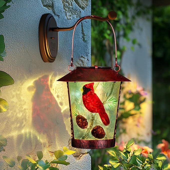 Solar Lanterns, Outdoor Hanging Lanterns Waterproof LED Solar Cardinal Lights Tabletop Lamp for Outdoor Yard Patio Porch Garden Decoration as Gifts for Mom Grandma Women