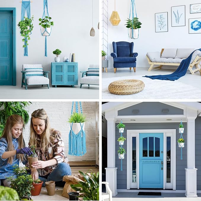 Macrame Plant Hangers, 6Pack Hanging Planters for Indoor Plants w/ 6 Set Hangers Kit Handmade Macromay Plant Hangers Indoor Flower Pots Holder Stand for Boho Home Décor (POTS NOT Included)