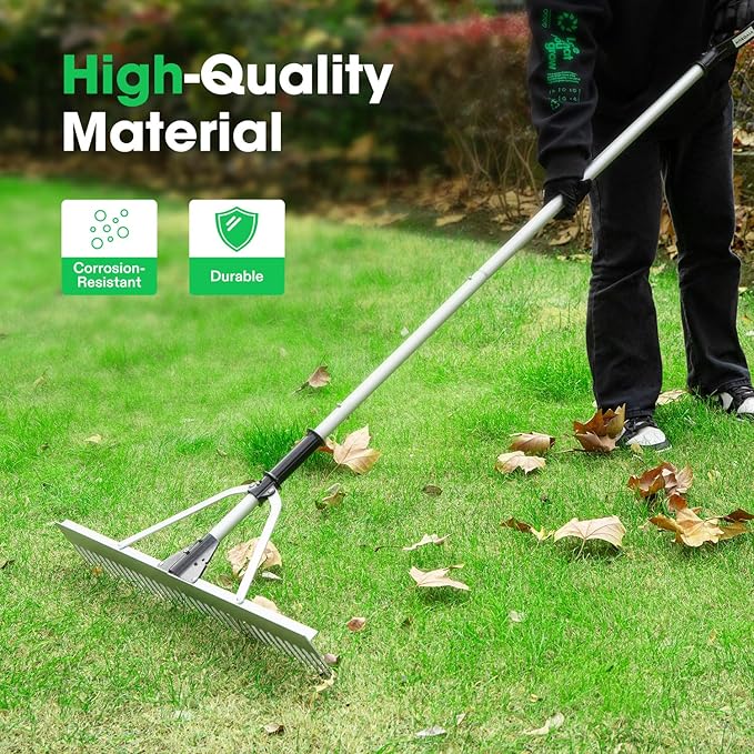 VIVOSUN 36" Landscape Rake, Aluminum Floating Rake with 8.5 FT Long Handle, Long Rope, All-Purpose Metal Floating Lake Rake, Multifunctional Foldable Weed Rake for Loosening Soil, Lawn Care and Lake