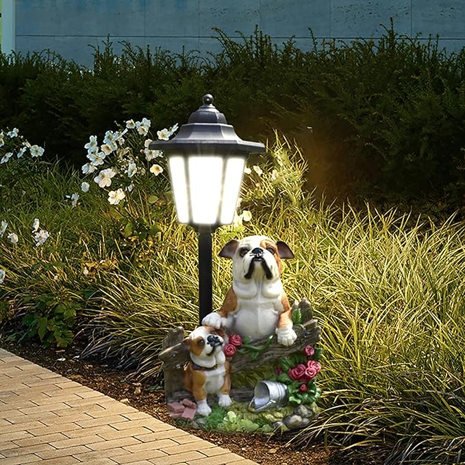 Solar Garden Outdoor Decor Statues Country Farm Bulldogs with Light,Outside-Outdoor Decorations Sculptures for Patio Yard Lawn Walkway Ornaments Clearance Gifts for Mom Grandma Birthday