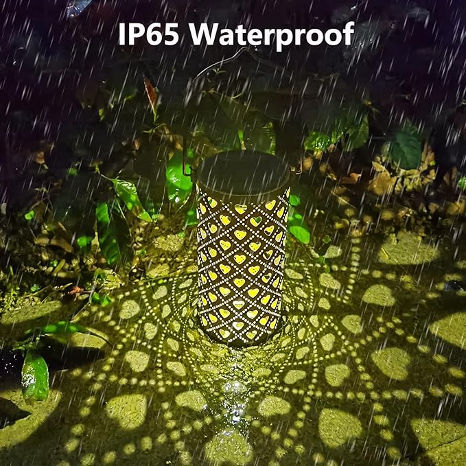 Solar Lanterns Outdoor Hanging Heart Pattern Decor Lantern,Waterproof Hollow Out Metal Decorative Garden Light,Graceful Decoration for Patio,Yard,Landscape,Walkway,Festival