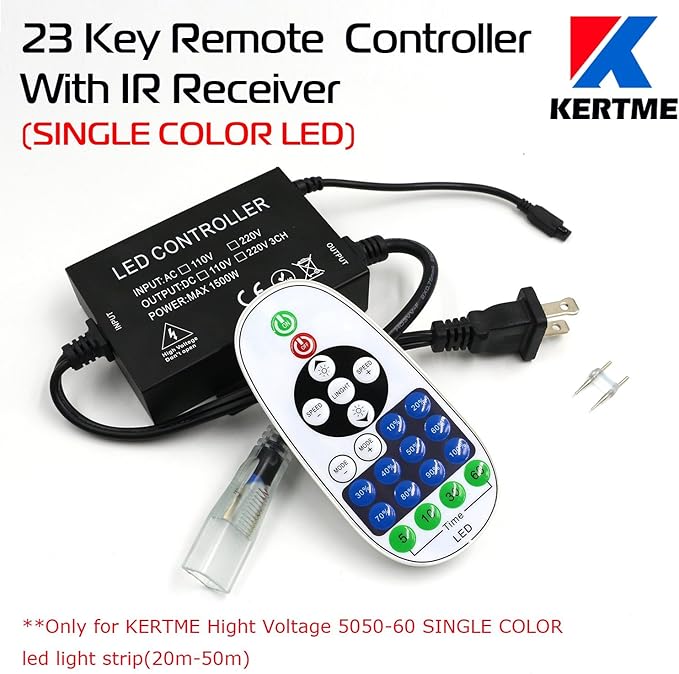 5050-60 Type AC 110-120V Green LED Strip Lights, Flexible/Waterproof/Dimmable/Multi-Modes LED Rope Light + 23 Keys Remote for Home/Garden/Building Decoration (164ft/50m, Green)