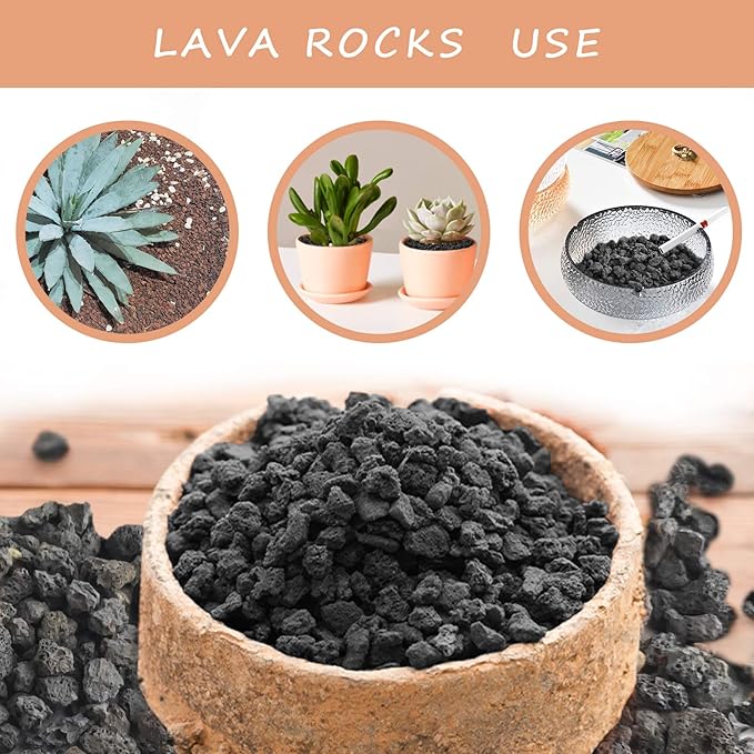 Black Lava Rocks for Plants -100% Pure Volcanic Rock No Dyes or Chemicals-Best Lava Stones Top Dressing for Cacti Succulents Plants,Bonsai-5LBS