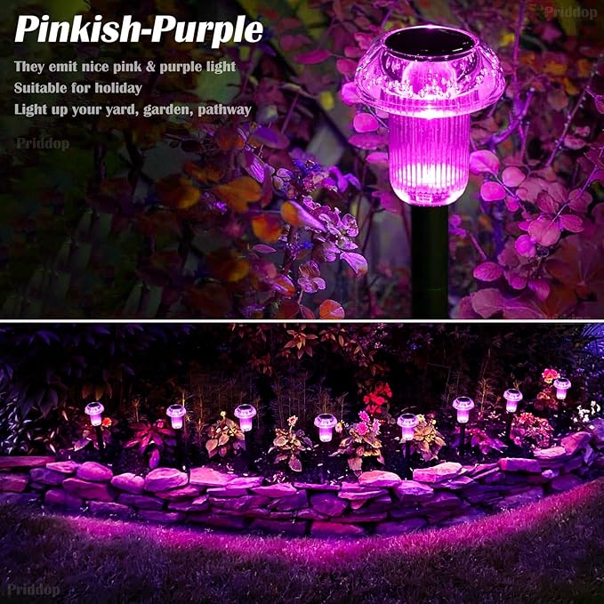 Solar Lights Outdoor Pathway Lights 8 Pack LED Waterproof Purple Mushroom Shape for Garden Driveway Walkway Landscape Path Lawn Yard Decor