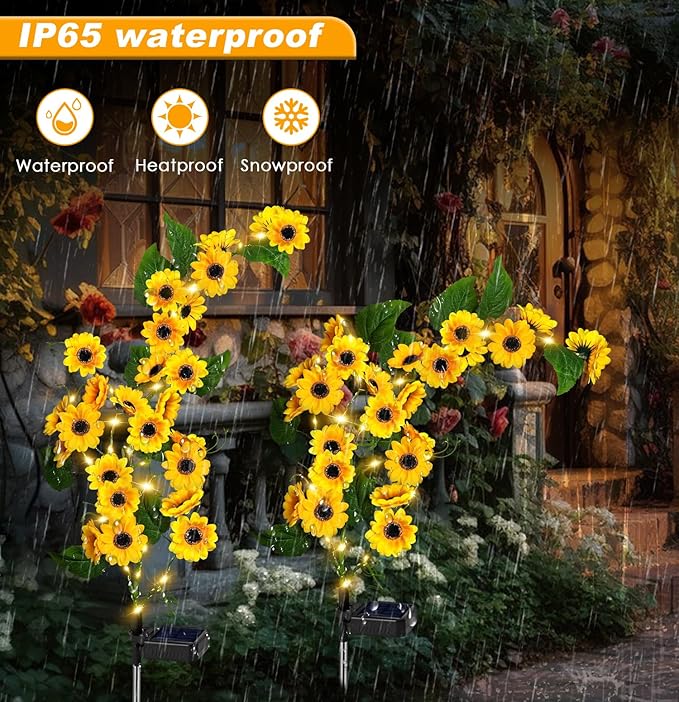 Solar Garden Lights Outdoor, 2 Pack New Sunflower Light for Outside, Solar Willow Vine Light with 46 LED Sunflowers, Waterproof Decor for Yard, Patio, Pathway, Gardening Gifts (2Pack Sunflower)