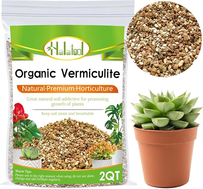 Halatool 2 QT Horticulture Vermiculite for Gardening Professional Soil Addictive Coarse Grade Vermiculite for Plants Mushrooms Seed Starting Cat Grass