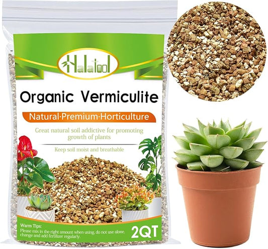 Halatool 2 QT Horticulture Vermiculite for Gardening Professional Soil Addictive Coarse Grade Vermiculite for Plants Mushrooms Seed Starting Cat Grass