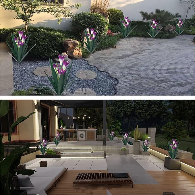 Homight Metal Agave Plant Outdoor Decoration Outdoor Garden Decoration Lily Mexican Yard Art Plant Garden Agave Lily Decorative Garden Gift… (3 Big Purple Lilies)