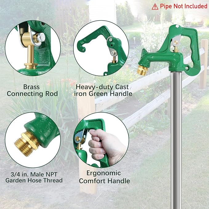 Frost Proof Yard Hydrant Head Assembly,Frost Free Outdoor Faucet Freeze Proof Hydrant Faucet Head for Yard Farm Irrigation,Adapt to 1" NPT Male Thread Pipe with 3/8"-16 Nut Rod,Connect 3/4" Hose