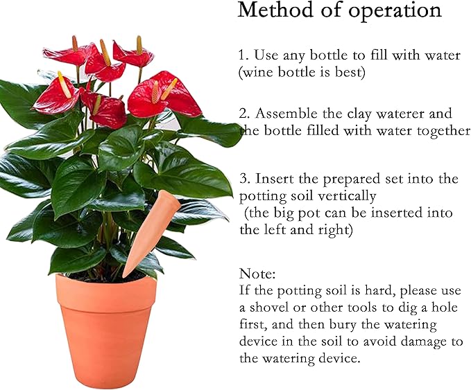 Clay Plant Watering Equipment Holiday Plant Wine Bottle Drinker Slow-Release Plant Watering Head is an Automatic Watering Device, Suitable for Indoor and Outdoor Plants (PVC Label, Random Gift) (10)