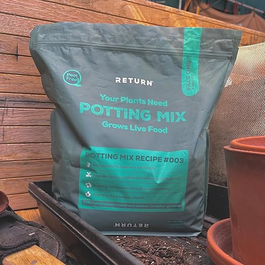Return Potting Mix #003, 4-QT Pouch, Organic Matter Potting Mix for Indoor Outdoor Potted Plants, Container Gardens, Vegetables - Peat Free, Improve Soil Structure, Retain Plant Moisture, Eco-Friendly
