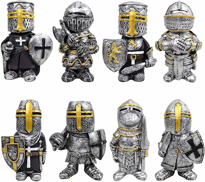 nezababy 8 PCS Knight Garden Gnomes Decorations Funny Medieval War Sculpture Army Guard Statue Outdoor Yard Lawn Decor Resin (8 Pcs Set)