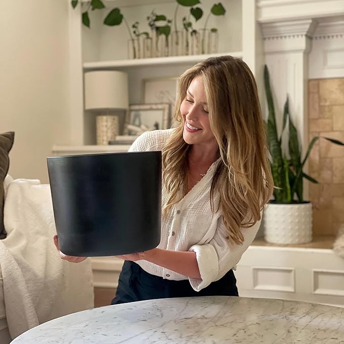 Willowy 12 Inch Large Plant Pot - Black - Large Ceramic Indoor Planter Pot, Large Black Planter, Modern Planter, 12 Inch Pots for Plants, Outdoor Tree Pot, Black Flower Pot, 12 Inch Flower Pot