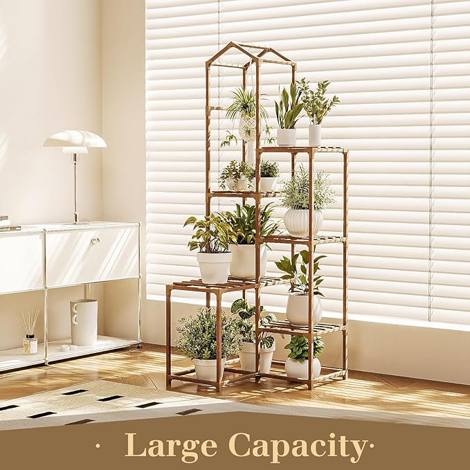 Bamworld Corner Plant Stand Indoor Tall Plant Shelf Outdoor Wood Plant Table for Multiple Plants Hanging Plant Rack for Window Garden Balcony Living Room
