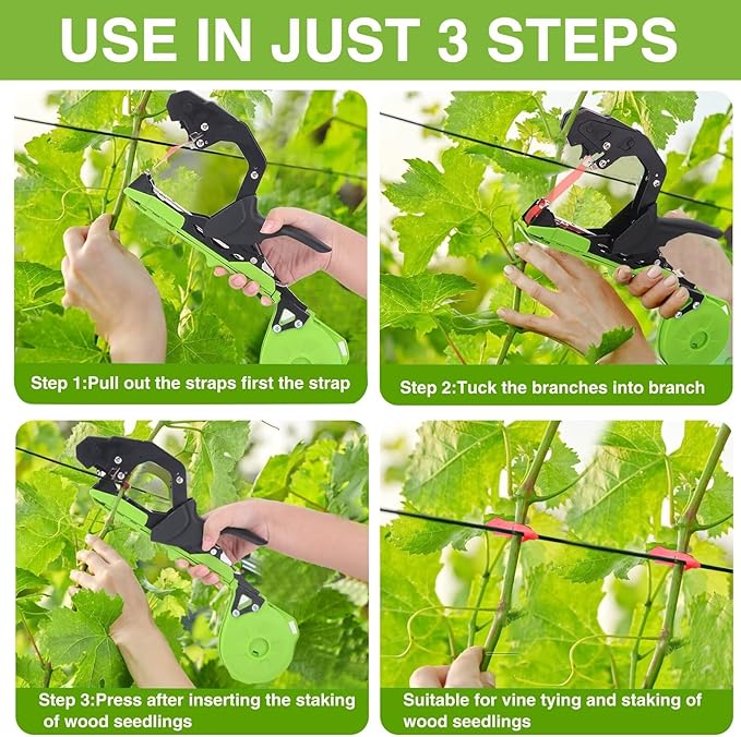 Plant Tying Machine - Efficient Gardening Tool with Tape and Plant Tape Gun for Quick and Easy Vining of Tomatoes, Peppers, Cucumbers, and More(Green)