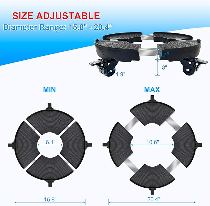 CASIMR Plant Caddy with Wheels, Heavy Duty 440lbs Capacity Rolling Plant Stand, 15-20 Inch Adjustable Indoor Outdoor Plant Dolly, Round Plant Roller Base Flower Pot Rack Holder Trolley Casters Tray