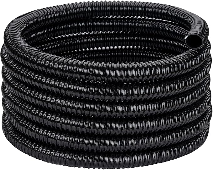 Pond Tubing ID 1 1/2” × 50ft Black Corrugated Flexible Reinforced Waterfall Pond Tube Sump Pump Hose, Non-toxic & Kinkproof (50 ft, 1 1/2" ID 38mm)