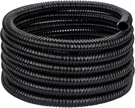 Pond Tubing ID 3/4” × 50ft Black Corrugated Flexible Reinforced Waterfall Pond Tube Sump Pump Hose, Non-toxic & Kinkproof (50 ft, 3/4" ID)