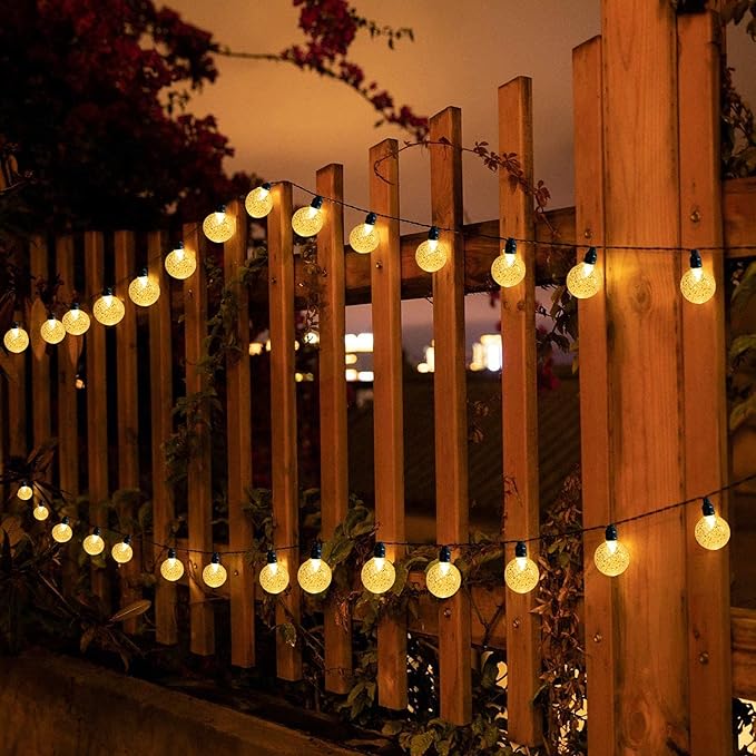 Battery Operated Globe String Lights - Indoor Outdoor String Lights Crystal Globe Lights 8 Modes 30 LED Patio Lights with Timer for Garden Balcony Pergola Party Decor, Warm White, 2 Pack