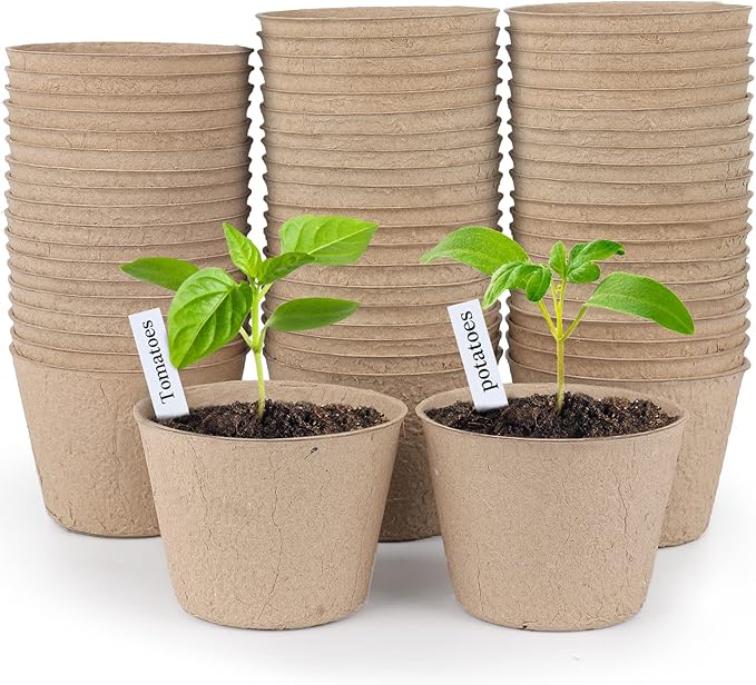 Homenote Peat Pots, 60 Pcs 4 Inch Seed Starting Pots with Drainage Holes Round Nursery Plants Pots with Bonus 20 Plant Labels
