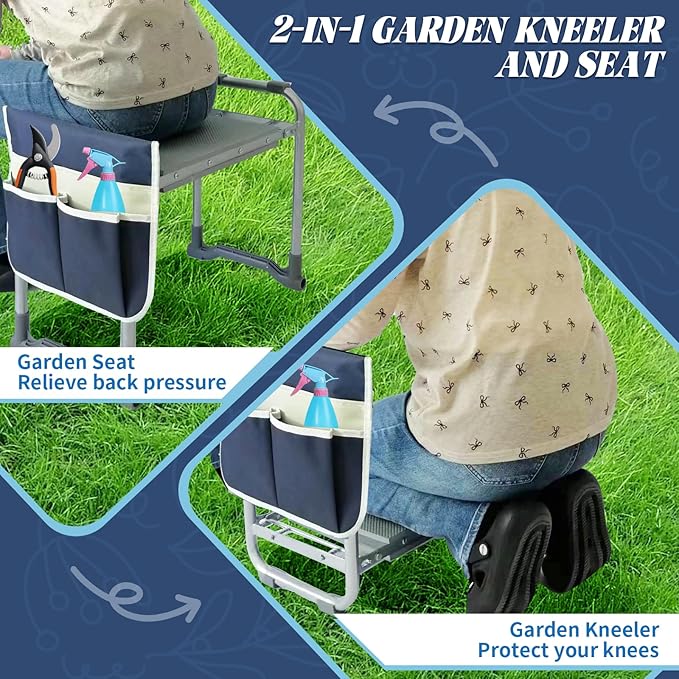 Garden Kneeler and Seat,2-in-1 Foldable Kneeling Pad and Stool with Thicken & Widen Soft Kneeling Pad,Wear-Resistant Prevent Knee and Back Pain reat, Gardening Gifts for Women and Men (B)