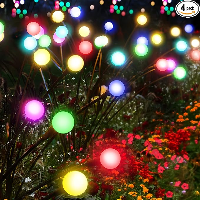 Solar Garden Lights - 4 Pack 10 LED Color Changing Solar Firefly Swaying Decorative Lights for Yard Patio Walkway Garden Pathway Decoration