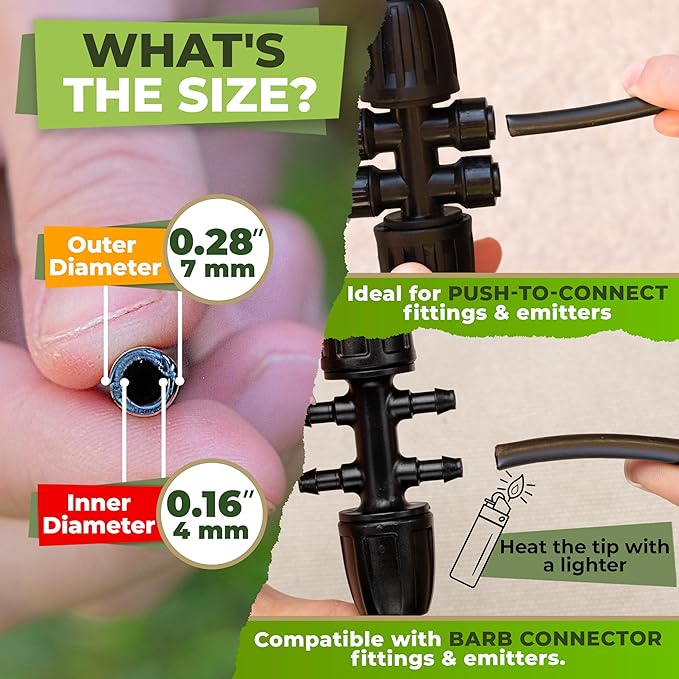 CARPATHEN 1/4 Drip Irrigation Tubing 100ft - Black Drip Irrigation Hose Push-To-Connect Compatible - for DIY Garden Irrigation System, Misting, or Blank Distribution Tubing for Any Gardening Project