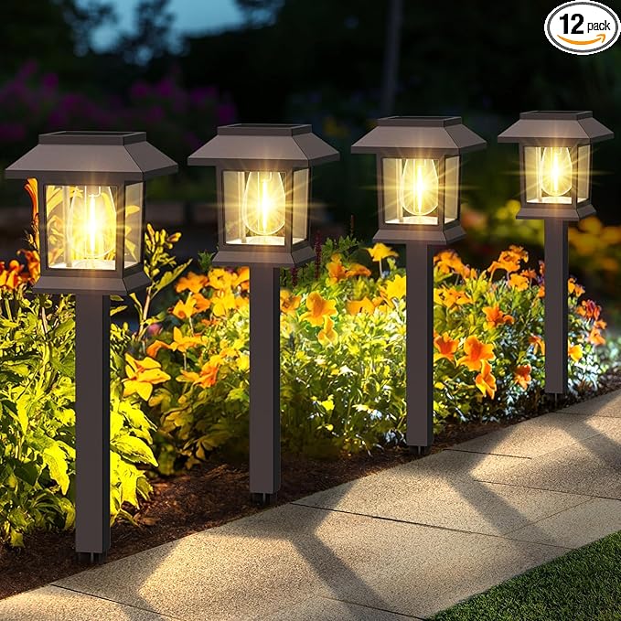 Solar Pathway Lights Outdoor, 12 Pack Upgraded LED Waterproof Solar Outdoor Lights, Outside Driveway Garden Landscape Walkway Path Yard Lawn Decor